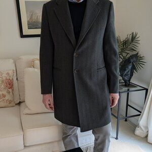 Armani Collezioni Men's Knee-Length Single-breasted Herringbone Coat